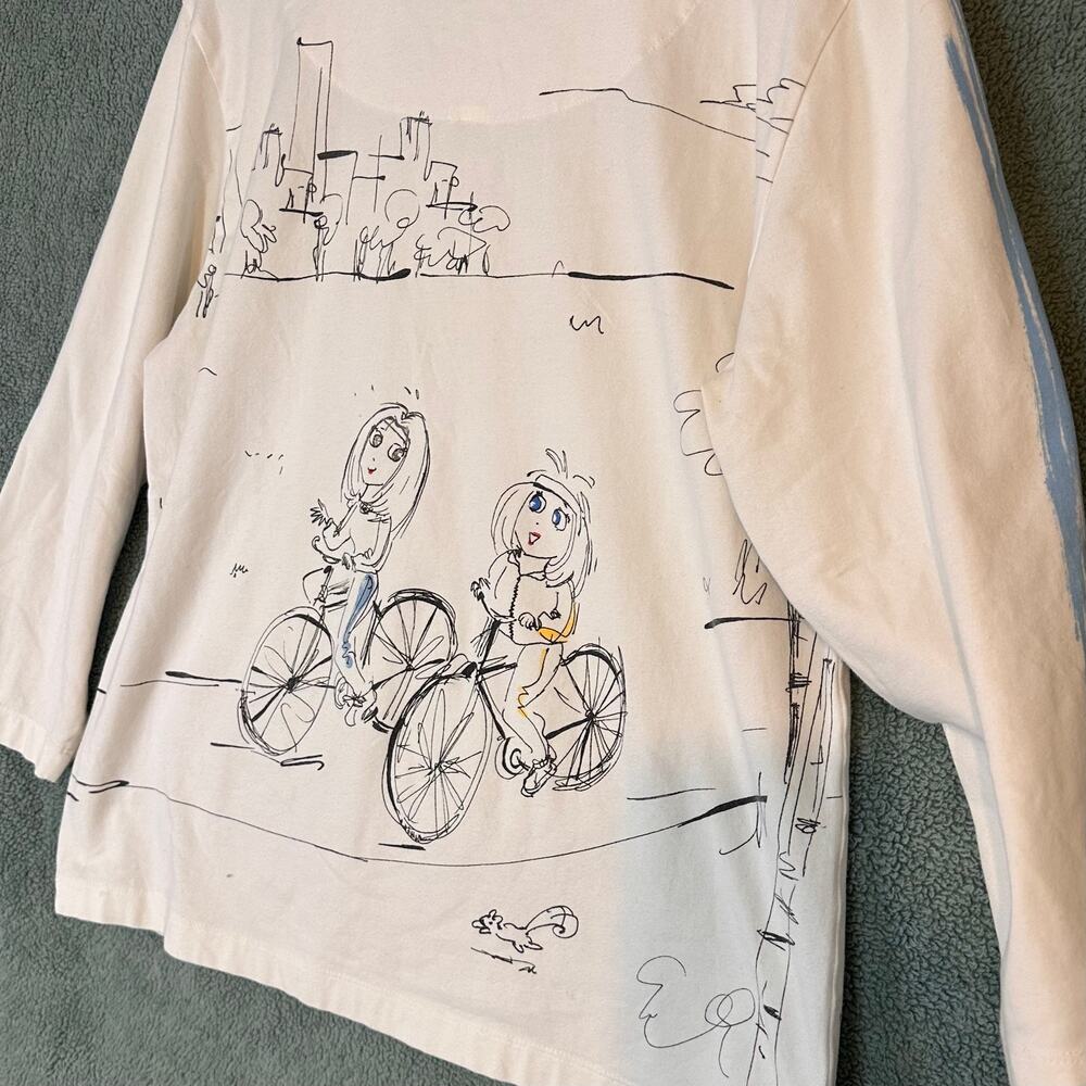 Chico's Chat Tees Graphic Art Top Size 2( SZ XL) Bicycle Park Scene Shirt - Picture 4 of 8